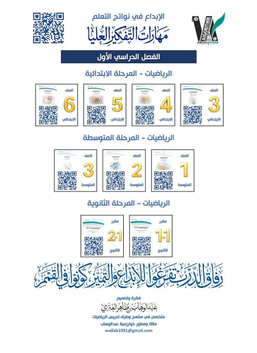 wa8ab1991's tweet photo. جميع ملفات
الإبداع في نواتج التعليم
مهارات التفكير العليا
للابتدائي والمتوسط والثانوي
في رابط واحد
دعواتي لكم بالتوفيق والنجاح والتميز الدائم  يارب العالمين
#خوارزمية_عبدالوهاب 
#المفاهيم_الرياضية_بين_التأصيل_والاستيعاب
https://t.co/9rWUZJZ5jP https://t.co/hZoiz61viS