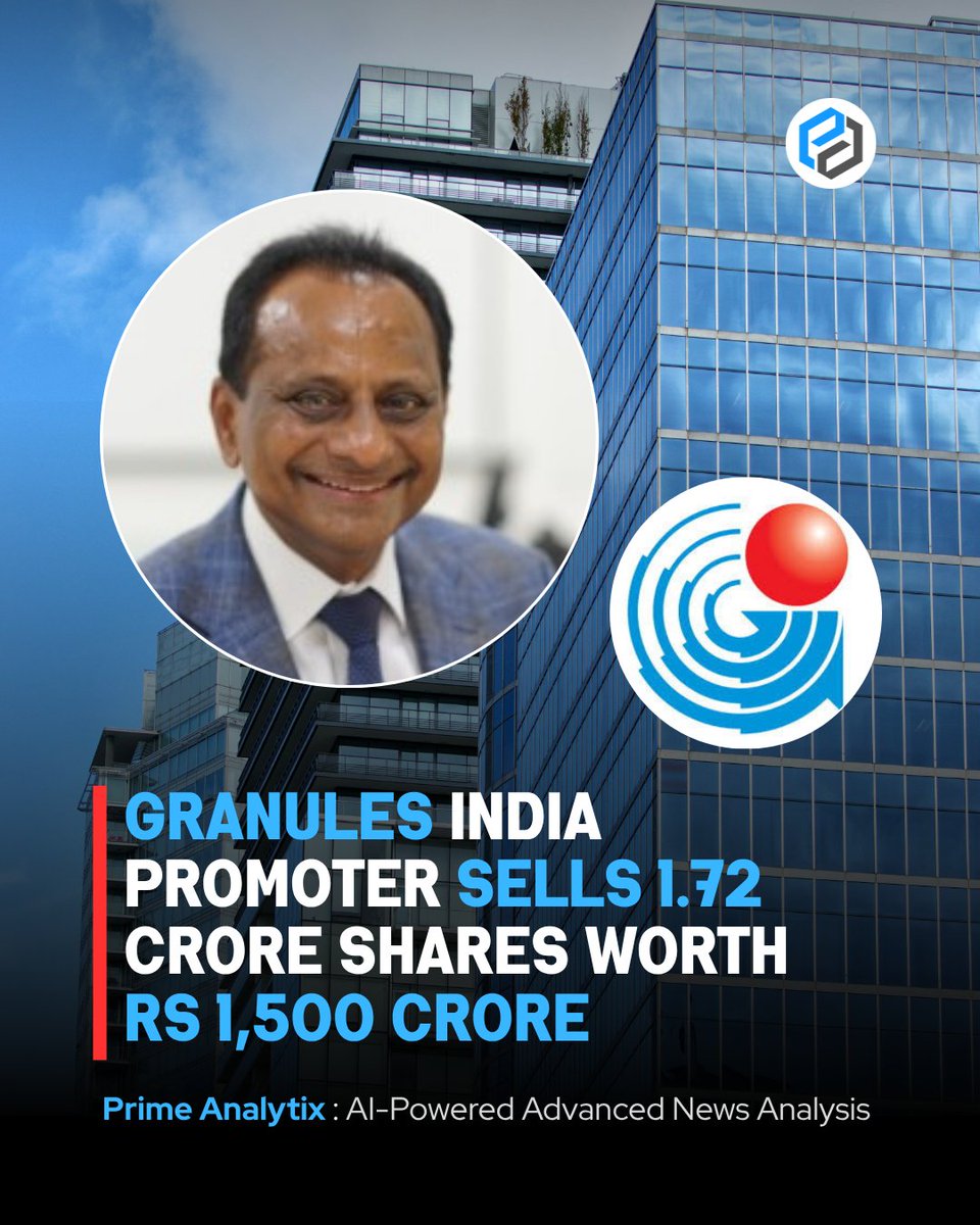 PrimeAnalytix's tweet photo. Granules India promoter sells 1.72 crore shares worth Rs 1,500 crore to institutional investors, reducing promoter stake and funding growth initiatives.

https://t.co/0eaOXqKE1o

#GranulesIndia #ShareSale #InstitutionalInvestor #Promoter #PreferentialIssue #CorporateFinance https://t.co/YTad7N2K0i