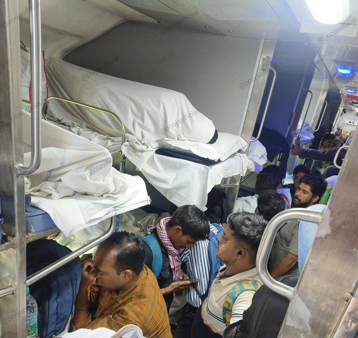 poojaofficial5's tweet photo. I was travelling in 3AC today,
but after a while, it started feeling like Sleeper.

The picture of train travel in India seems to be changing

AC feels like Sleeper, and Sleeper feels like General.

There was a time when an AC reservation meant comfort, less crowd and a peaceful journey.

But today, crowded coaches, people around the seats and passengers in the corridors make you wonder

Is AC now just the name of the coach and the price of the ticket ?

Then imagine the condition of Sleeper and General coaches. 

India is now the world’s most populous country.

But the real question is

Is our railway infrastructure growing fast enough to handle this rising demand ?

Because if this continues, 

the difference between AC, Sleeper and General may exist only on the ticket,
not in the travel experience. 

Have you experienced this in AC coaches recently ? 

Tell me your experience.