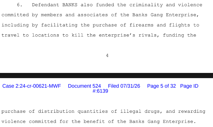 traploreross's tweet photo. You're right that the drug code is included as drug offences are also part of the racket which the violent crimes [murder] are in furtherance of. I believe Boonie Moe's drug conviction may be used as proof of this. It's claimed on Page 4 that Durk was also funding the purchase of illegal narcotics for the gang.