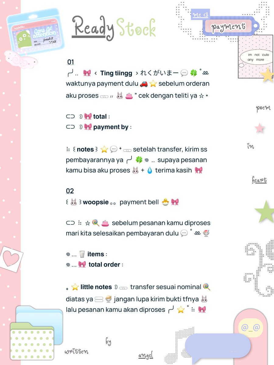 charmouraa's tweet photo. ◎ ꔛ ˚ help repost? thank you 🎀 💬

🍏 gusyyy aku bawa ☘︎ 4 wording payment  ៸៸ 👛 𓊔 👚 price only @ 5.500 𖠗 ⁺ 🍪🐰 bisa kamu jemput by dm atau wassap 💬  ーこらいと。。
#bealanja https://t.co/iVmH4fXZGq
