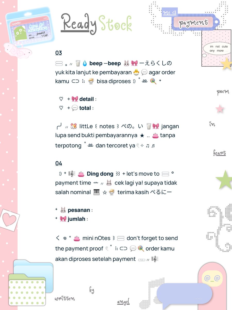 charmouraa's tweet photo. ◎ ꔛ ˚ help repost? thank you 🎀 💬

🍏 gusyyy aku bawa ☘︎ 4 wording payment  ៸៸ 👛 𓊔 👚 price only @ 5.500 𖠗 ⁺ 🍪🐰 bisa kamu jemput by dm atau wassap 💬  ーこらいと。。
#bealanja https://t.co/iVmH4fXZGq
