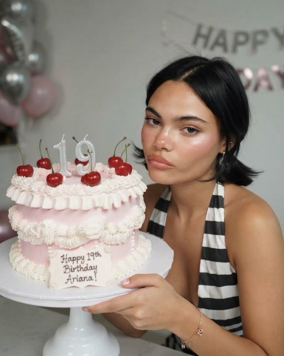 DelbertMunrw's tweet photo. Photo shared by Ahmed Zidane on August 26, 2026 tagging @arianagreenblattupdate. May be an image of cake and text that says "HA HAPPY pP $196 Happy 19th Birthday Ariana! ". https://t.co/mHOUEv9O05