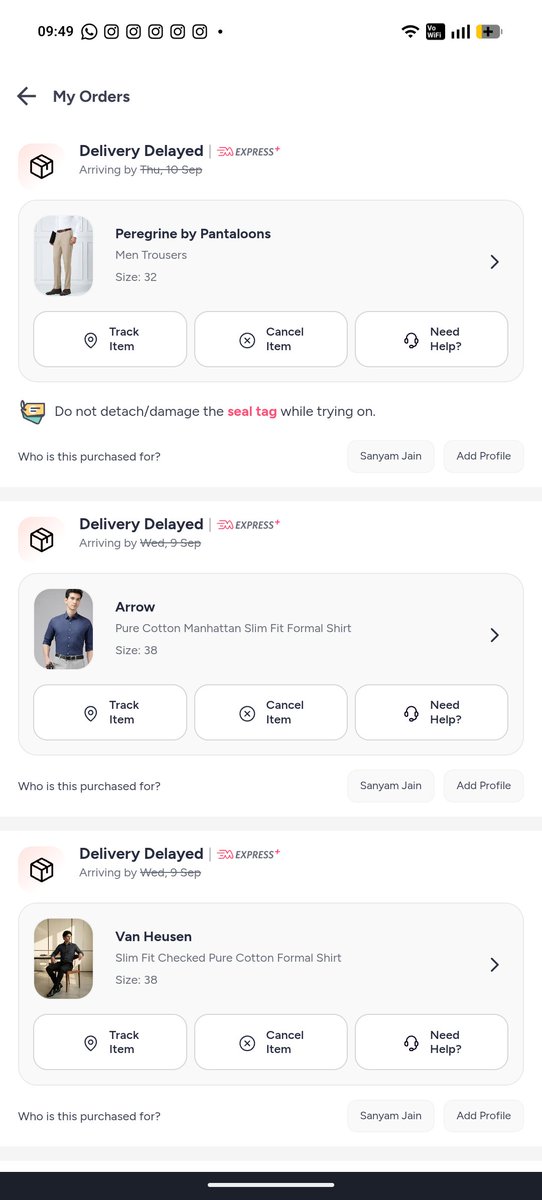 Sparking_Sam's tweet photo. @myntra @MyntraSupport 
Didn't expected such poor service from your side. 
I have ordered something on 9th Sep which were expected to be delivered by 10th Sep
However, it's 13th Sept now, and non of the product are delivered. Despite of multiple escalation at there is no response https://t.co/pYkvvIqYR0