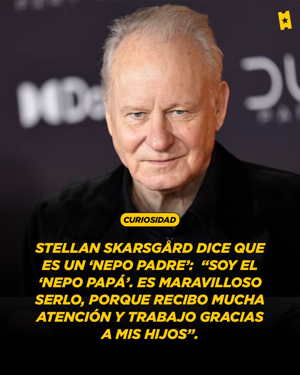 ClarkMazzei's tweet photo. Photo by SensaCine - Webedia España on September 01, 2026. May be a meme of one or more people and text that says "* זכ CURIOSIDAD STELLAN SKARSGARD DICE QUE ES UN 'NEPO PADRE: "SOY EL NEPO PAPÁ'. ES MARAVILLOSO SERLO, PORQUE RECIBO MUCHA https://t.co/y8hTMdPt6g