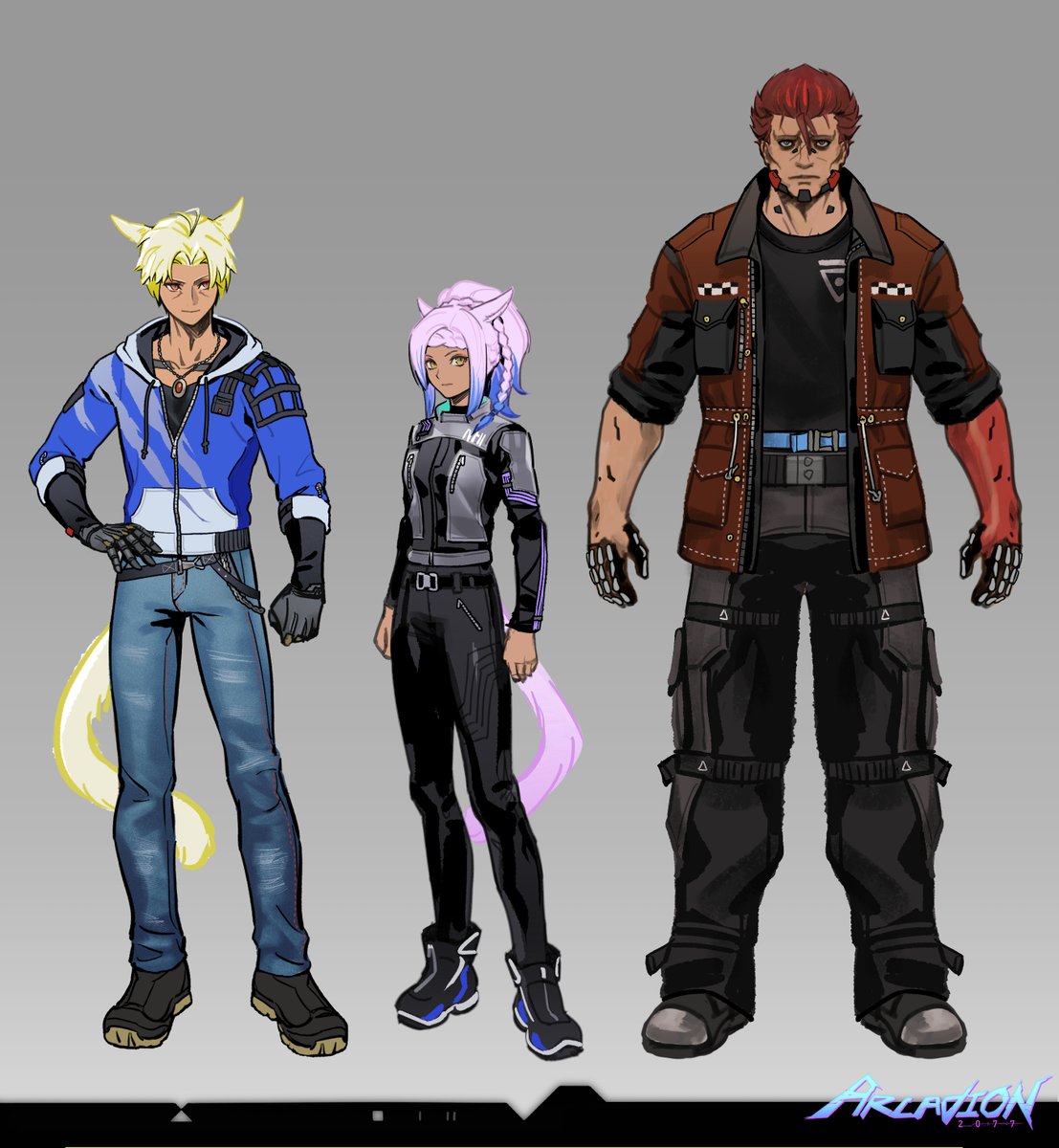 shuiziba's tweet photo. #Arcadion2077 剧情第二章中三个人穿的日常服装设定图 https://t.co/clBkAwKQ8V