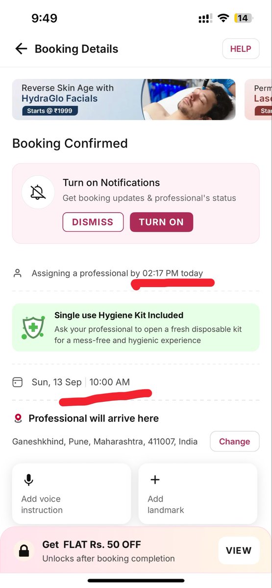 urthe789's tweet photo. My appointment for Yesmadam is scheduled on 10 AM (13 September), professional didnt arrive, then I checked their app it shows person will be assigned after 2:17 PM today after my appointment will be over. 
Now what to do?
@_yesmadam https://t.co/V23csEhkE5