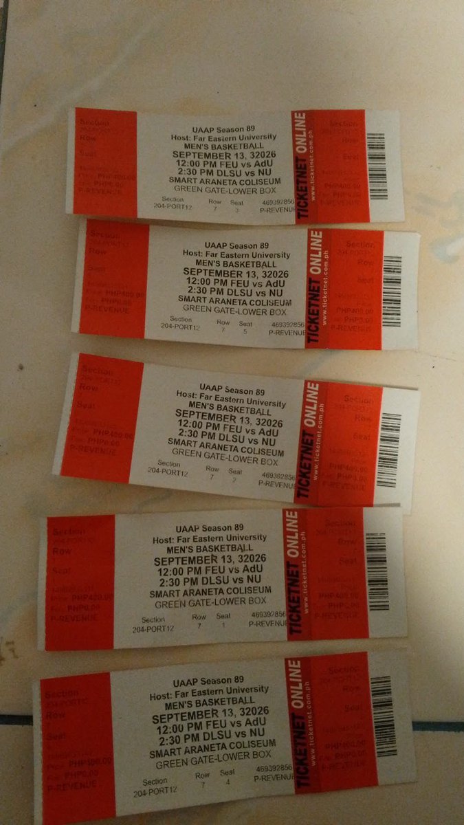 UAAPTICKETS25's tweet photo. 🏀 UAAP SEASON 89 TICKETS FOR SALE! 🏀

🎟️ Extra tickets 
📅 Sept. 13, 2026
🎟️ Green Gate — 5 adjacents Lower Box

FEU vs AdU • 12:00 PM
DLSU vs NU • 2:30 PM https://t.co/QKLLGcnO34