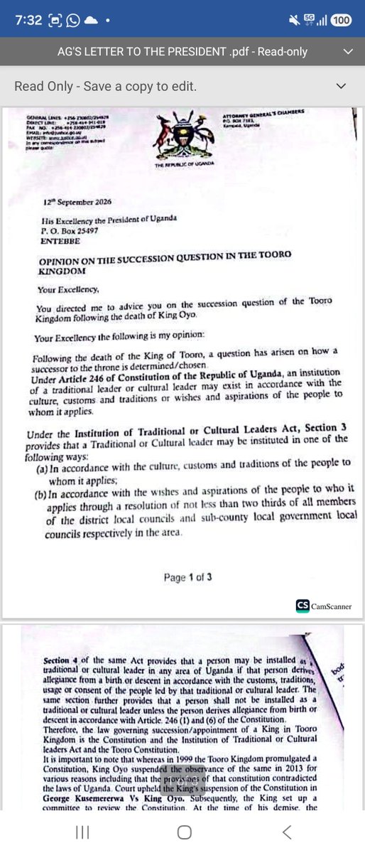 TumukundeTT's tweet photo. The AG SC Dr. Sam Mayanja has guided and advised the President. The AL'S advise as head of the Bar is very important to us Lawyers. Let the will of King Oyo stand until otherwise. https://t.co/atc2L2ew1e