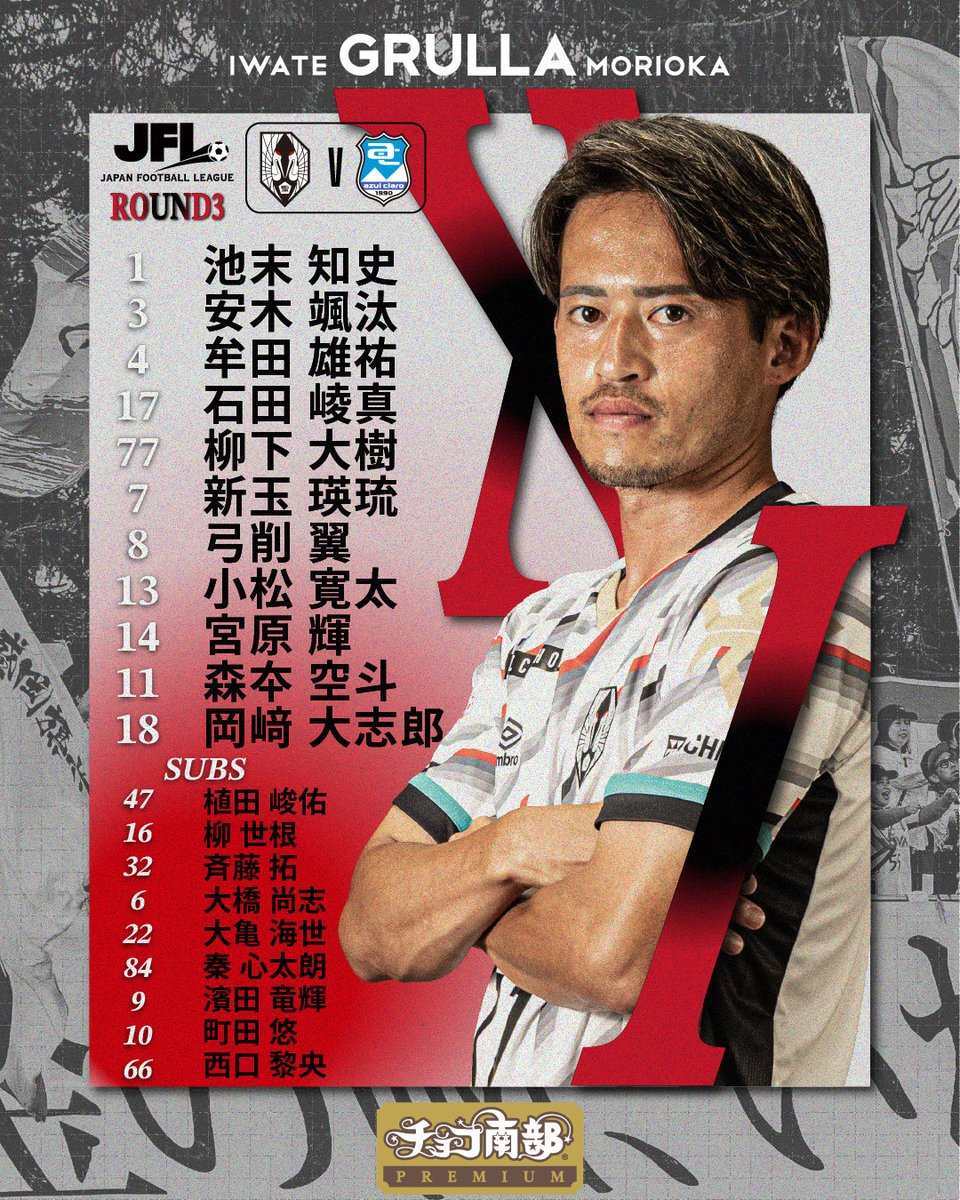 IwateGrulla's tweet photo. ⚪️𝙎𝙩𝙖𝙧𝙩𝙞𝙣𝙜 𝙓𝙄🔴

🏆 2026-27 JFL ROUND3
🗓 9月13日(日) 15:00
🆚 #アスルクラロ沼津
🏟#いわぎんスタジアム
🔗https://t.co/IJh9OVtPCr
📺https://t.co/6kD7l9JfeN
.
.
#いわてグルージャ盛岡 #202627シーズン
#202627JFL #grulla
#一岩 #岩手 #盛岡 https://t.co/xIHAJ8xYS6