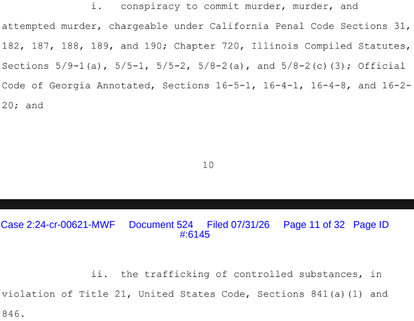 traploreross's tweet photo. So the charge is VICAR - Violent Crime in aid of Racketeering activity. [18 U.S. Code § 1959] That's Charge 1. This is a charge that encompasses all of the Racket and the violence [2x murder, 1x California, 1x Chicago + 2x attempted murder in Georgia]. The Drug trafficking is part of the racket that the violent crime was committed in aid of. Basically remaining charges Durk, Dede and Lindsay is facing jointly are 1 & 7 encompassing all of the activity outlined in the Introductory Allegations [Page 2-11] which includes the murder of Stephon Mack [Victim 2]. This is why it cites a collection of statutes that cover murder in California and Chicago & Attempted Murder in Georgia and Federal drug distribution. Nobody is charged with drug trafficking, it's a racket that did some drug dealing that killed people to further it's goals. I'm really just trying to get to the bottom of what these remaining charges are since it's the reason Lil Durk is not currently free.