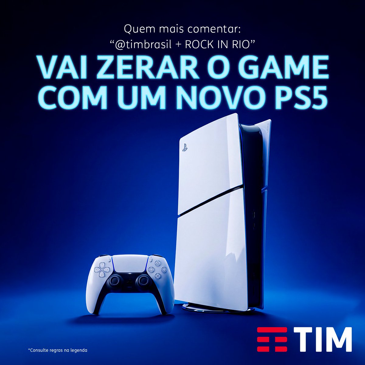 TIMBrasil's tweet photo. VAMOS STARTAR A BRINCADEIRA? 
ÚLTIMA CHANCE DE LEVAR O PS5 PRA CASA, BB!
até 22h, quero ver esse X PEGANDO FOGO:

* RT aqui
* comenta “@timbrasil + ROCK IN RIO”

qm + comentar, GANHA. https://t.co/ggiMj3PTet