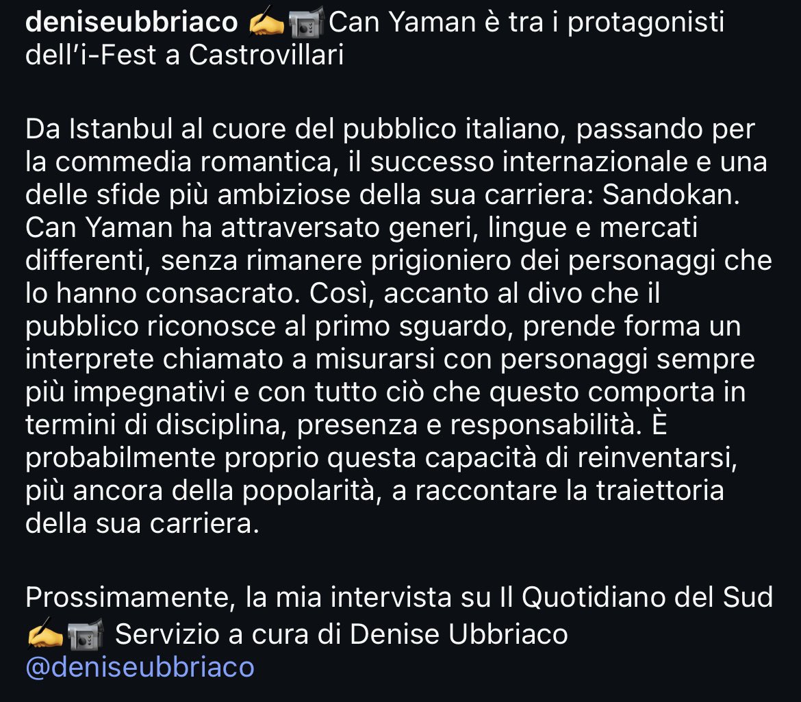 CaterinaCateK's tweet photo. “Da Istanbul al cuore del pubblico italiano, passando per la commedia romantica, il successo internazionale e una delle sfide più ambiziose della sua carriera: Sandokan…”

✍️📹Servizio a cura di Denise Ubbriaco

#CanYaman 
#CanYamanlFest ✨#IFest26 https://t.co/0F4xjo1rf2