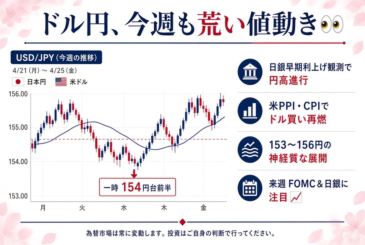 Ciy_trus's tweet photo. ドル円、今週も荒い値動きに👀

日銀の早期利上げ観測や円安是正への警戒から円高が進み、一時154円台前半まで下落。

一方、米PPI・CPIを受けて米金利が上昇し、ドル買いも再燃。

153〜156円台を行き来する神経質な展開に。

来週のFOMCと日銀の政策動向に注目です📈

#ドル円 #FX #為替 #日本円 https://t.co/lNiFnKEiBN