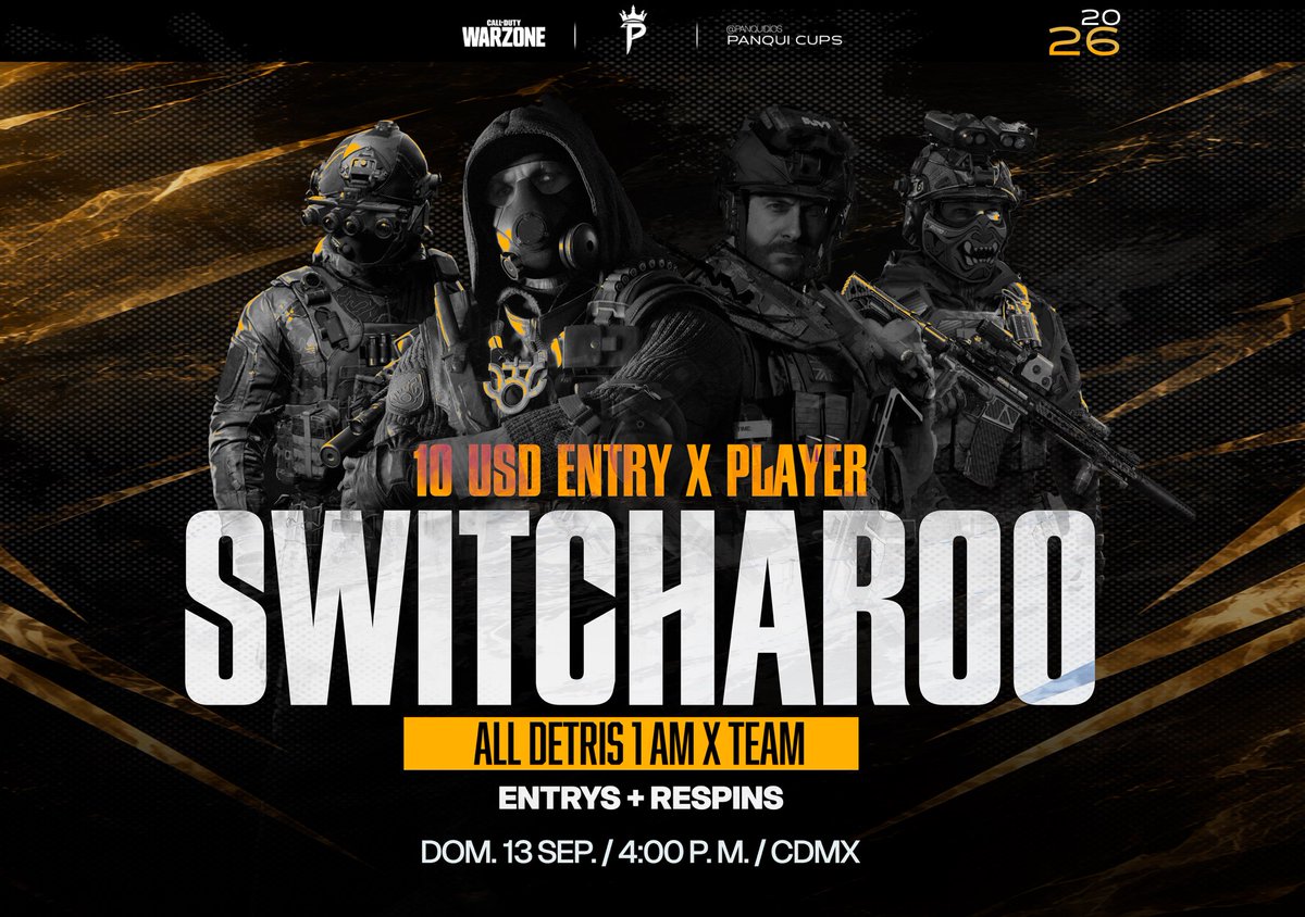 Panquidios's tweet photo. 🏆PANQUICUPS🏆

SWITCHAROOOOO ALL DETRIS / 1 AM LOCKEADO POR TEAM!

ENTRYS + RESPINS!!

ENTRY POR PLAYER / 10 USD! O 170 PESOS MX! 

48 SPOTS DISPONIBLES!!

ENVIAME DM SI JUEGAS https://t.co/zZSg3aoWMg