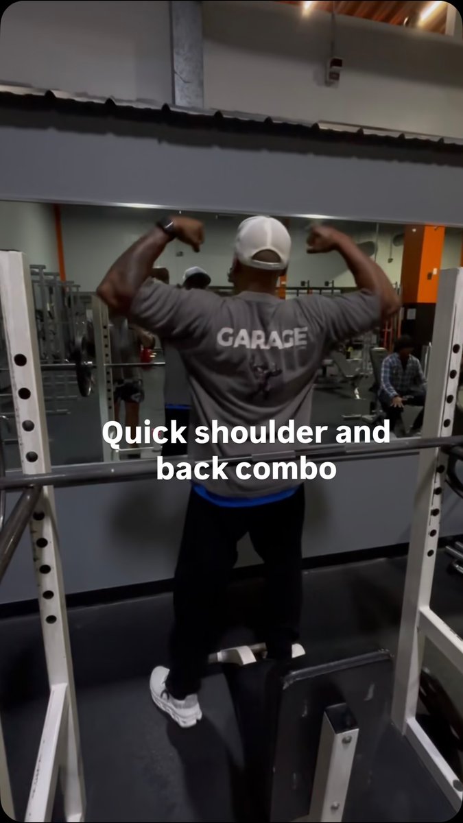 NevaKuksok's tweet photo. Quick shoulder and back session with @garagejim203 🦍 and your boy @bodykitwear 🦅
Overhead presses. Machine rows. Three 45s per side. No shortcuts. No excuses. Just work. https://t.co/G02kn6LaTc