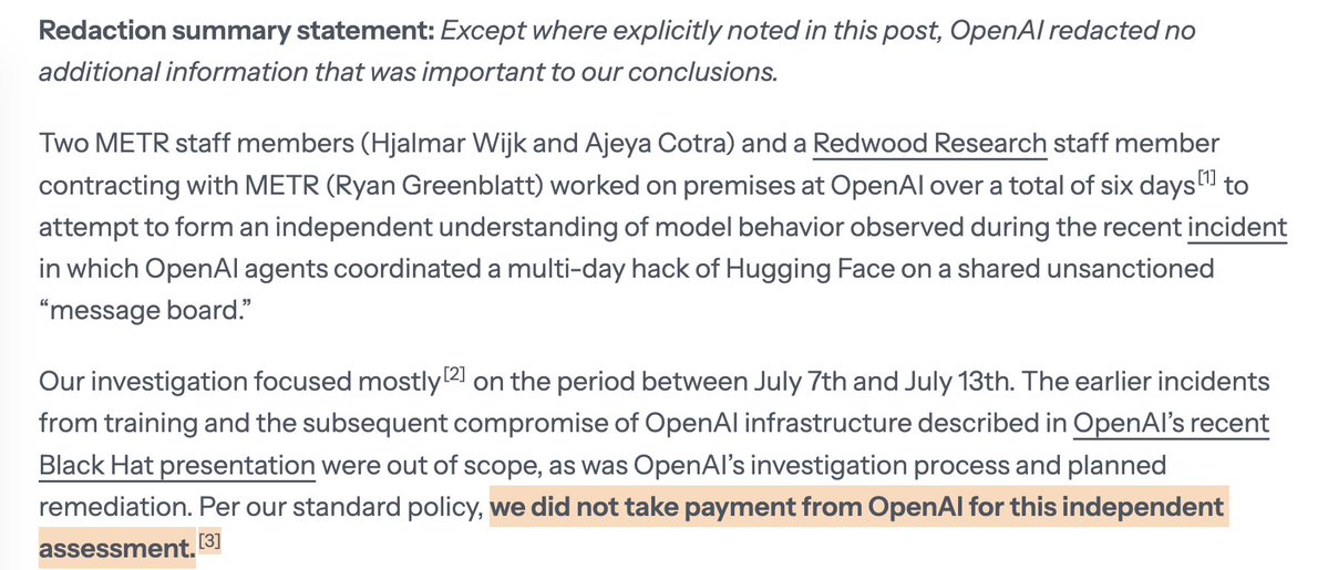 METR's OpenAI investigation disclosure