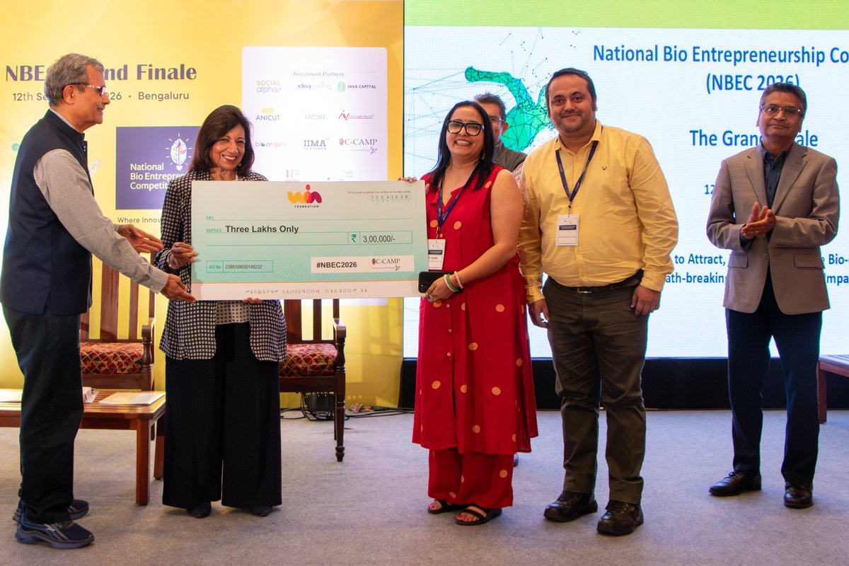 CCAMP_India's tweet photo. The @winfoundation3 cash prize of INR 3 Lakhs goes to Tarun Kumar, MKelly Biotech Pvt Ltd who is developing Biofortified Multigrain Flour Incorporating Functional Mushrooms and Traditional Grains for Daily Nutrition
Congratulations.

#CCAMP #NBEC #NBEC2026 #startups #competition #biotech

@Taslimarif_IND @itbtgok @Startup_Kar
@Ktech_biotech @DHFWKA @agrigovkar
@BIRAC_2012 @DBTIndia @IndiaDST
@CSIR_IND @startupindia @meitystartuphub
@Bioconlimited @ankurseeds @lorealindia
@WINFoundation3 @MahycoGrow
@novonesis @AnthemBiopharma @AnthemBio
@SyngeneIntl @SocialAlphaIN @IdeaspringCap
@AnicutF @EnziaVC @ianetwork #BioAngels
@TiEIndiaAngels @TiEGlobal @JavaCapital
#IndianHealthcareAngels @isbaindia
@KotakAlts @PwC @PwC_IN
@FollowCII @IIMAVentures @AurigeneOnco
@AurigenePharma @YourStoryCo