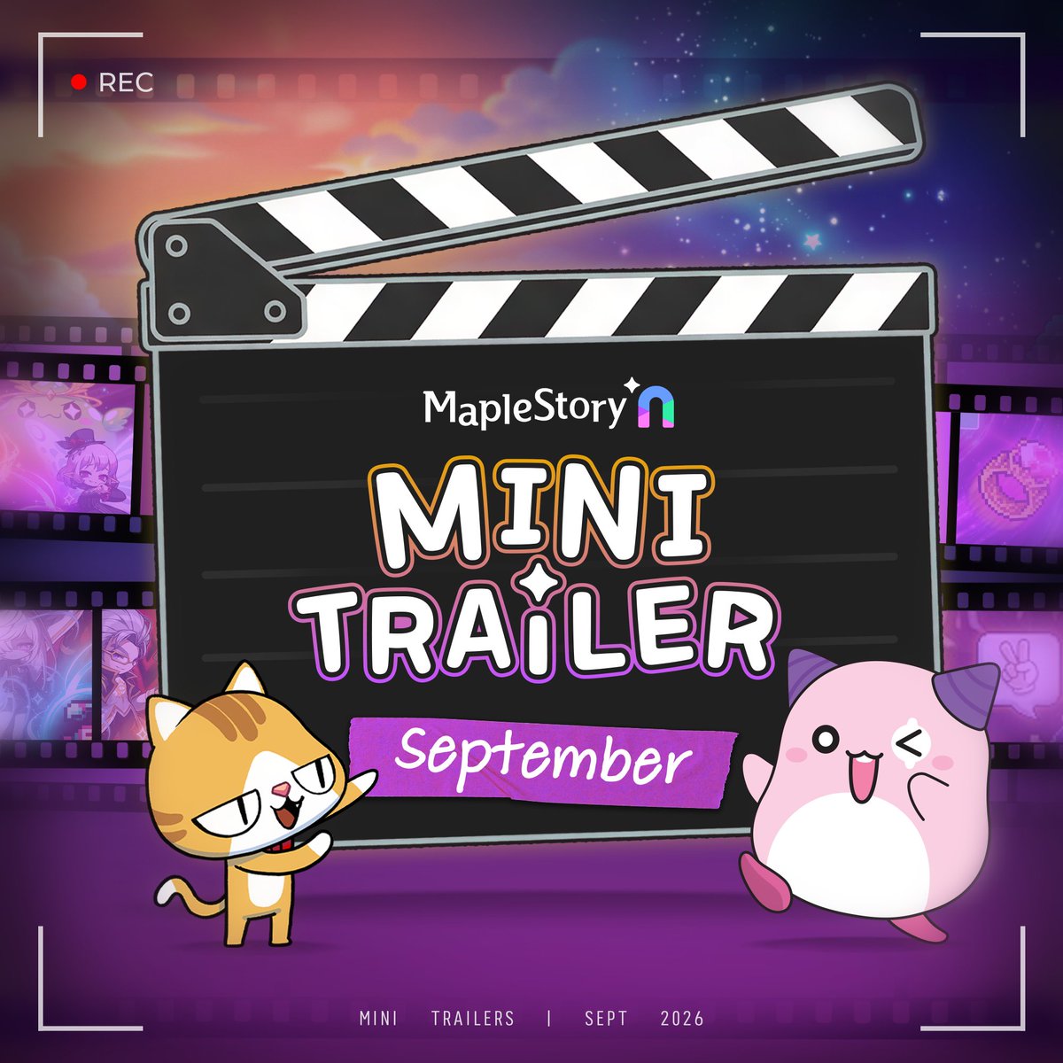 MaplestoryU's tweet photo. Maplers, starting tomorrow, the September Mini Trailer begins 🎬

And it won’t stop here. A Mini Trailer will drop before every monthly update.

What we’ve prepared this month is still a secret.
We’ll reveal a little more each day. 😼 https://t.co/cr2vTABvBI