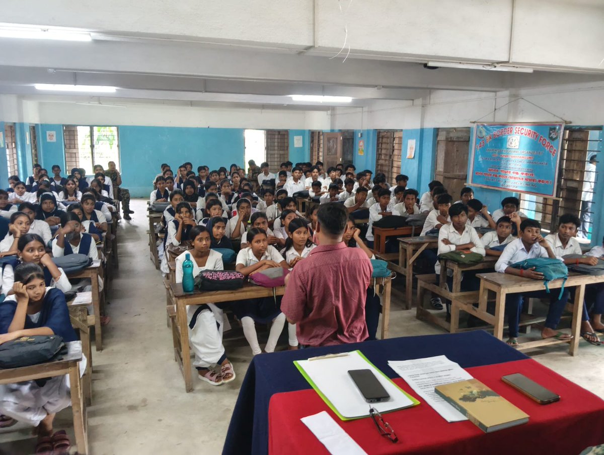 BSF_SOUTHBENGAL's tweet photo. Awareness Programme – Prevention of Human Trafficking

On 12 Sept 2026, AHTU Team of 143 Bn BSF organised an awareness programme at Malangapara KCB Institution, Swarupnagar PS, North 24 Parganas on prevention of human trafficking, drug addiction, child marriage, child labour, importance of education, safe use of social media and good/bad touch, attended by 5 teachers, 130 students, NGO “You Can Free Us India” & local representatives, concluding in a cordial and peaceful manner.

#BSF #AHTU #Awareness #HumanTraffickingPrevention