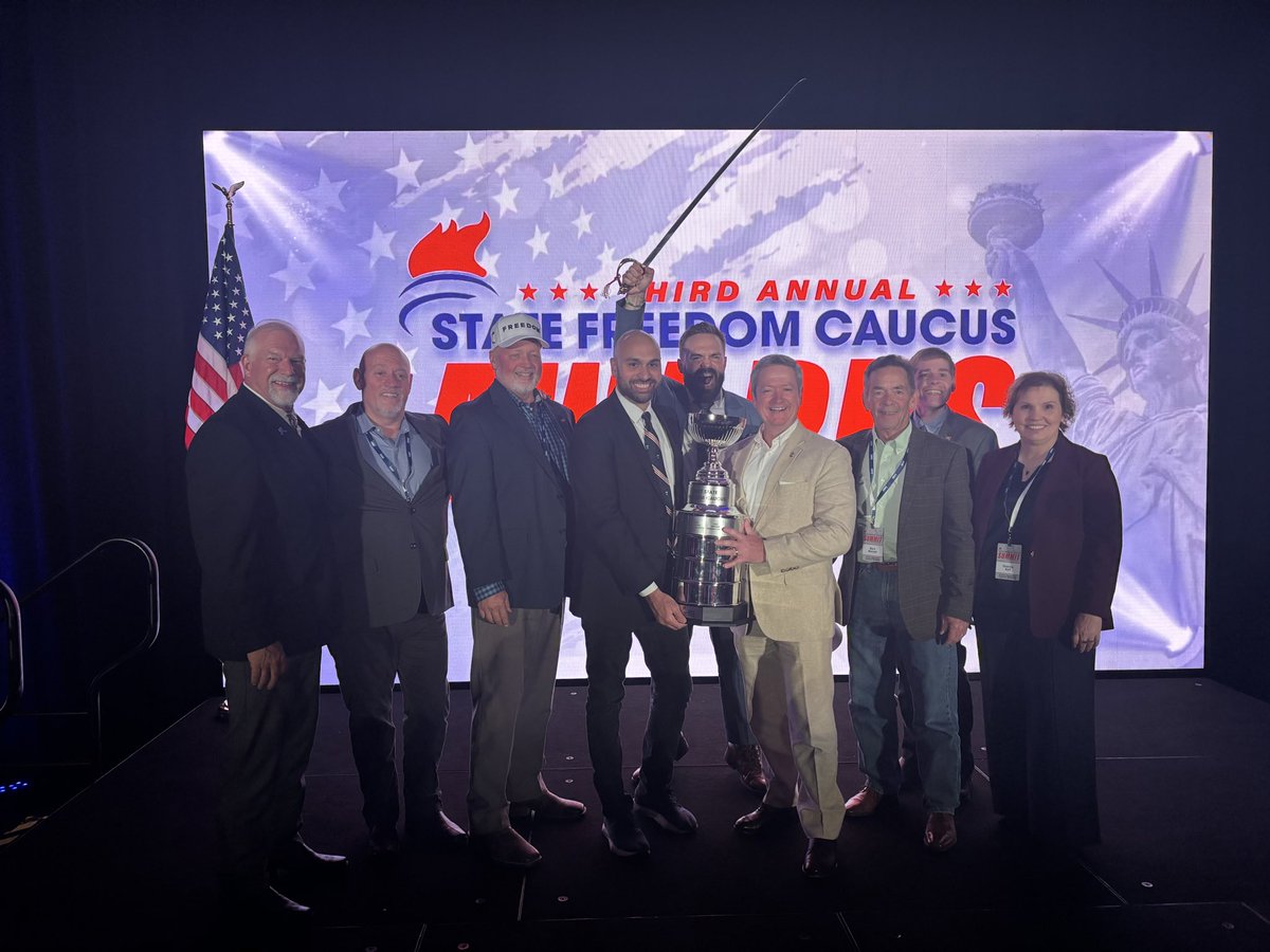 NickBSchroer's tweet photo. What an evening for @MOFreedomCaucus at the Third Annual @SFC_Network Summit! I was incredibly honored to receive the 2026 Best Lawmaker Award. Wow- just to be nominated alongside rockstar FC members from across America was such a shock and a serious honor because these men and women are fighting in the lions den on a daily basis to preserve our republic. 

Then the MOFC received the Best State Freedom Caucus award for cutting $4.2 billion from our budget, banning sharia law, passing a slough of public safety bills, tackling redistricting, and so many other priorities! I am the most proud of my MOFC brothers and sisters for conservative promises delivered to the Governors desk as well as the many tyrannical pieces of legislation we never let see the light of day! 

Now let’s prepare for an even better year in 2027 where liberty will prevail