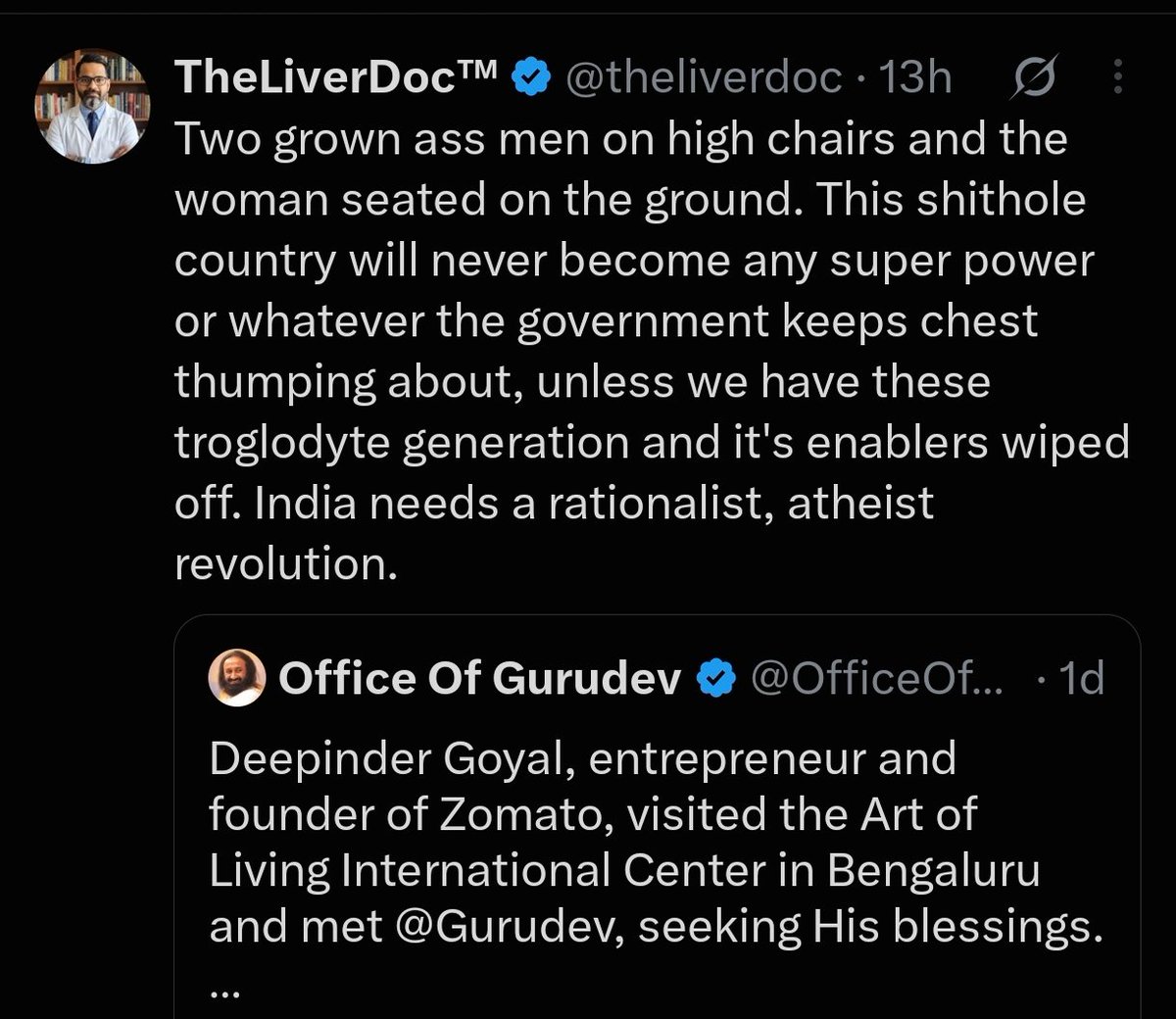 smartinvestor's tweet photo. We have a brainless doc whose full time job is hate Hindus 
Spread venom 😀 
For reach and begging attention always trolls 
Then manages a troll army of paid lapdogs whose job is to bully others 👍👏
Why live in a shithole country? https://t.co/8b4rZ03LKX
