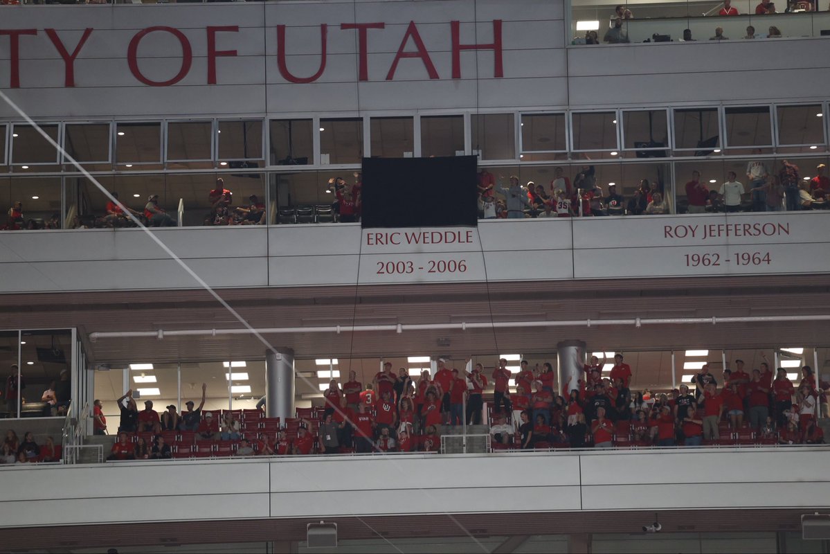 utahathletics's tweet photo. Forever Enshrined ❤️

Tonight, Eric Weddle joins our Ring of Honor — forever apart of Rice-Eccles. @NFFNetwork will be inducting him later this year into the College Football Hall of Fame ❤️ 

#GoUtes https://t.co/ADCOj1L1OH