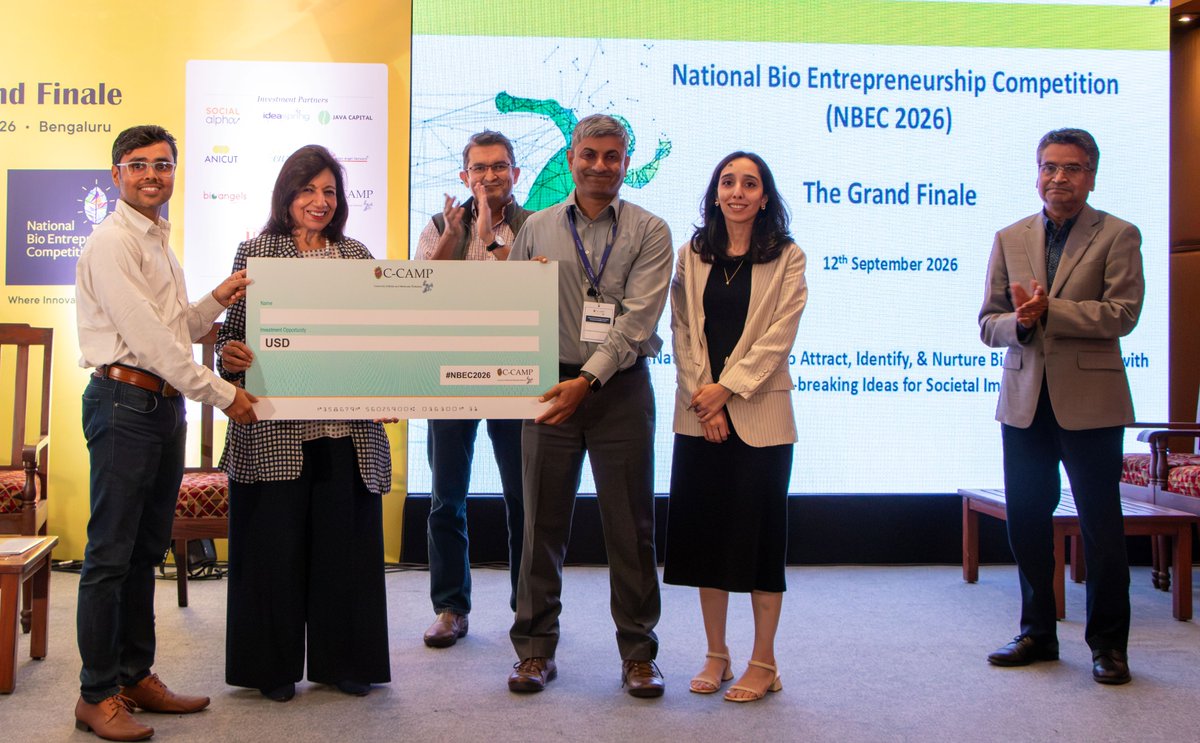 CCAMP_India's tweet photo. Dr. Indranil Chakraborty from MedrinZ Bio has been awarded with investment opportunities from @CCAMP_India and @IIMAVentures at #NBEC2026 Grand Finale.

He is transforming orthopedics with antimicrobial implants and 3D printed bone regenerators.

Congratulations!

#CCAMP #NBEC #startups #competition #biotech

@Taslimarif_IND @ITBTGoK @iiscbangalore @Startup_Kar @Ktech_biotech @DHFWKA @BIRAC_2012 @DBTIndia @IndiaDST @startupindia
@meitystartuphub @Bioconlimited @ankurseeds
@lorealindia @WINFoundation3 @MahycoGrow
@novonesis @AnthemBiopharma @AnthemBio
@SyngeneIntl @SocialAlphaIN @IdeaspringCap
@AnicutF @EnziaVC @ianetwork
#BioAngels @TiEIndiaAngels @TiEGlobal
@JavaCapital #IndianHealthcareAngels
@isbaindia @KotakAlts @PwC @PwC_IN
@FollowCII @AurigeneOnco @AurigenePharma
@YourStoryCo