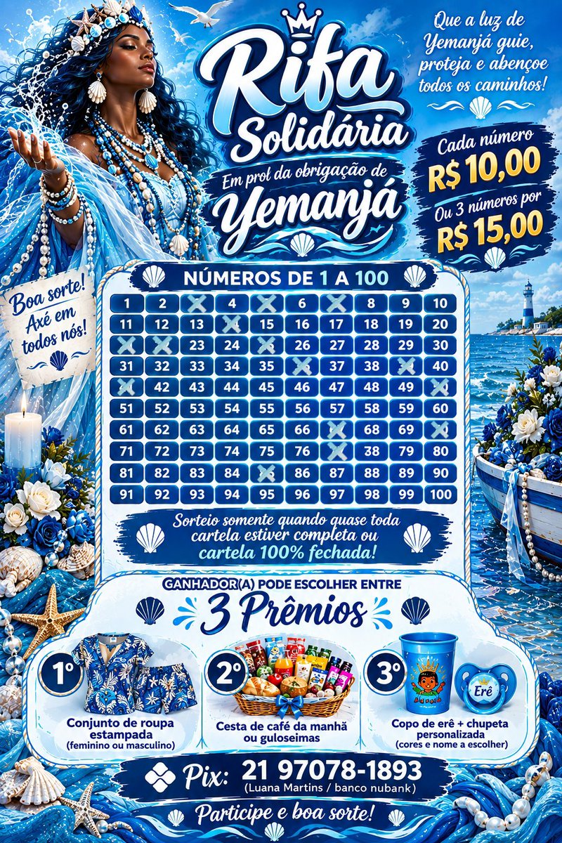 afsslua's tweet photo. Kolofé, motumbá, axé e saravá 
Pessoal estou passando a rifa para uma obrigação que preciso tomar em questão de saúde, quem puder estar ajudando comprado 1 número para tá ajudando a fechar a rifa o quanto antes, ou puder dar rt/fav na publicação.

Yemanjá abençoe a todos (as)🙏🏼🩵 https://t.co/Ma658rmpMb