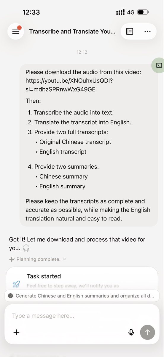 vincent_sun_bro's tweet photo. I had a 25-minute video interview transcribed, translated into English and Chinese, and summarized. All the audio, bilingual transcripts, and key takeaways were organized and delivered for me. #PineAI @PineAiCallAgent https://t.co/iXxBJfx0Bv https://t.co/pSU5JCfdsg