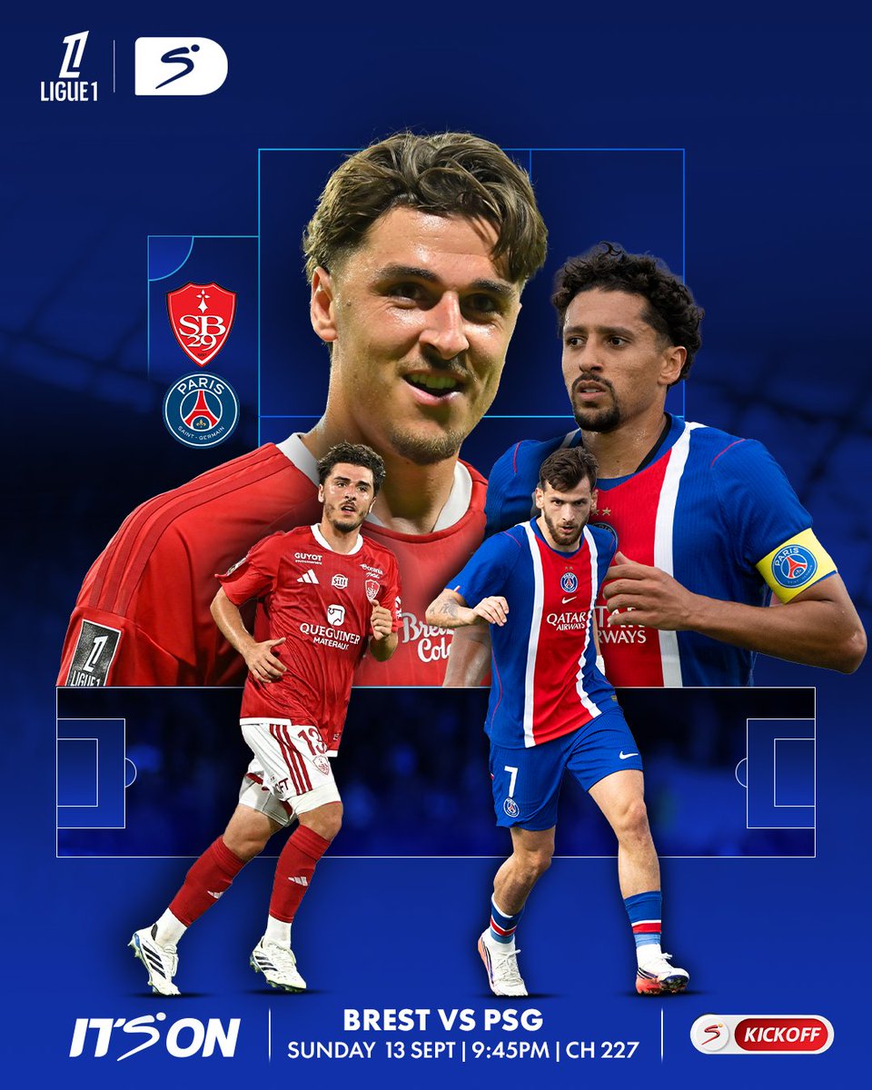DStv_Kenya's tweet photo. Drama, Goals….. #Ligue1 action loading! #PSG are locked in and hunting for all 3 points, but #Brest stand in their way! 👀💥⚽

✅ #Brest vs #PSG |  @ 9:45 PM  | Ch.227

To Stream 📲 https://t.co/I1rxYCUA7B

#ItsOnDStv #ReconnectToDStv #FrenchLeague1 #Ligue1OnDStv #MoreFootball https://t.co/Cptpl5Hih5