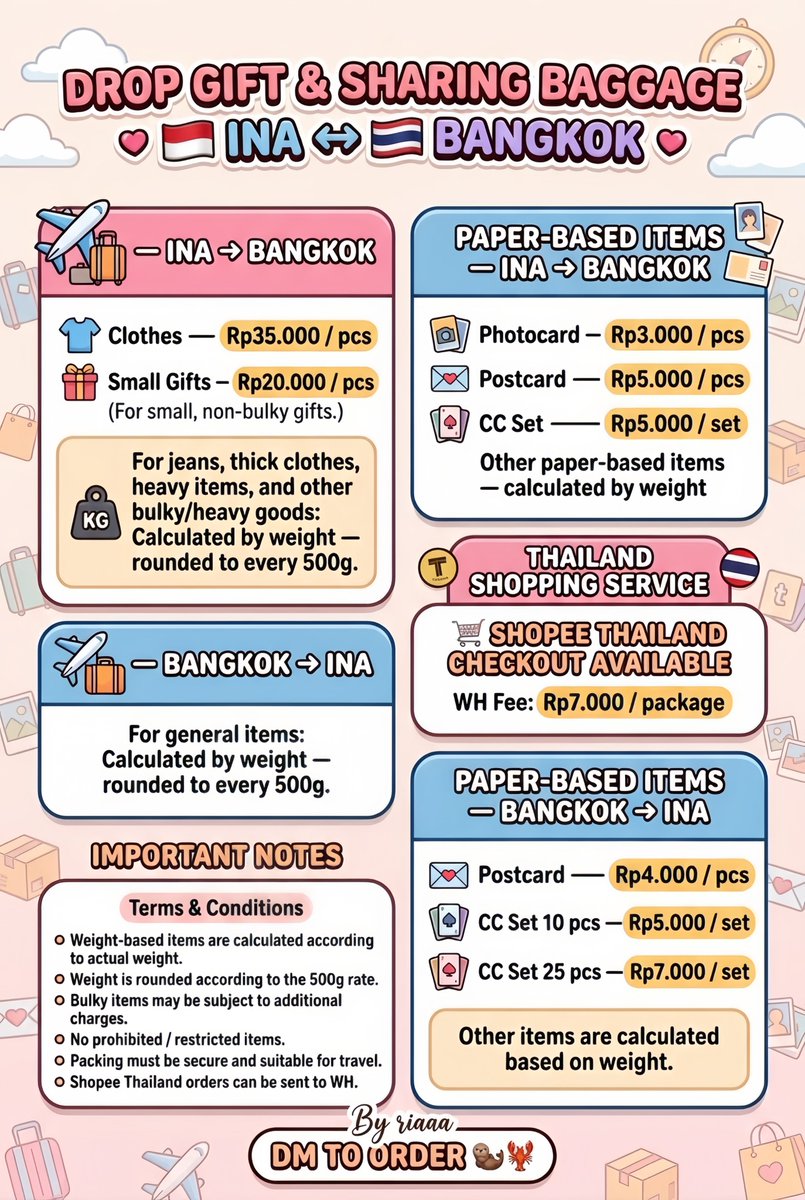 moonscgo's tweet photo. RIA UMKM IS BACK🦦🦞

🇮🇩 ETA INA: 8 October
📦 Start shipping: 10 October

🛍️ Jastip GEMM HOUSE, GMMTV Shop, Tofu,
      BIG C, Celana Gajah
✈️ Sharing baggage &amp; drop gift available
🎁Drop Gift Aktor/Maskot

Yang mau jajan, langsung DM yaa💌 #ths #wts https://t.co/gMuIQK4X7c