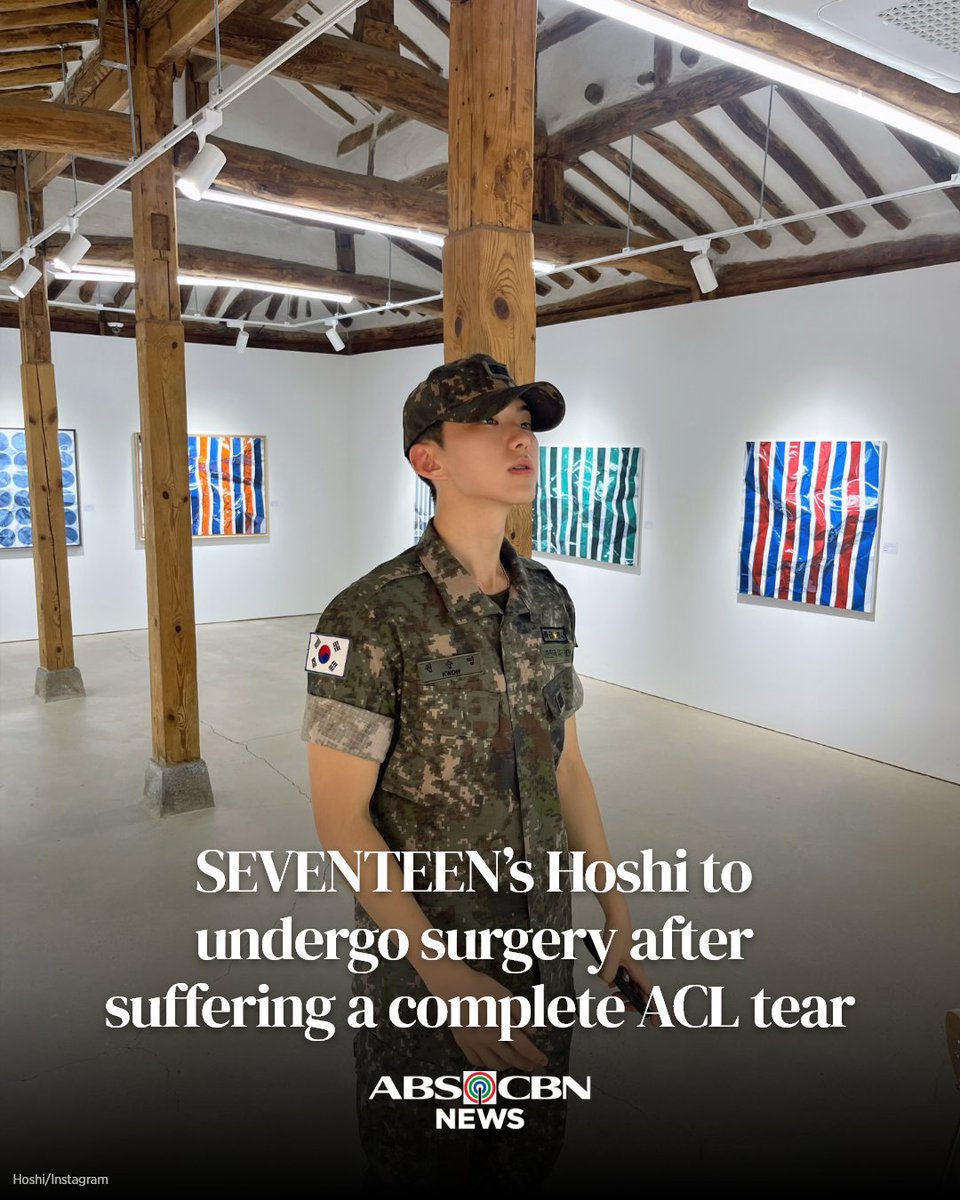 ABSCBNNews's tweet photo. Get well soon, Hoshi. 🐯🙏

The SEVENTEEN member is set to undergo surgery after suffering a complete ACL tear while rehearsing for a military performance. https://t.co/OzU7I6bjiy
