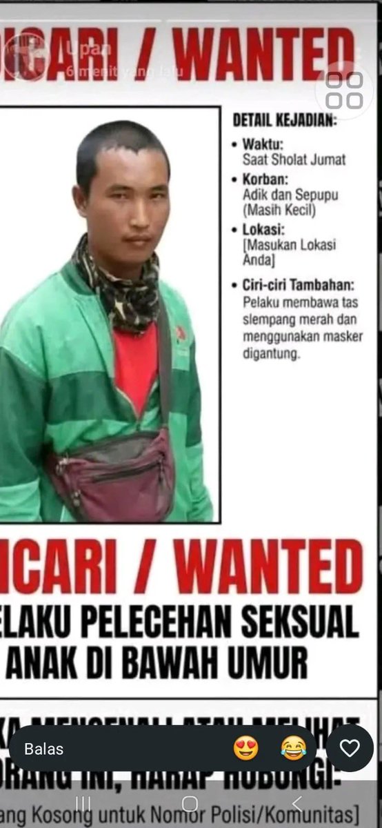 watermealen's tweet photo. halooo guys tolong bantu cari orang ini yah dia udah perkosa anak kecil. 

pelakunya belum ditanggep, kemaren kejadian dibekasi timur, korban anak kecil sampe trauma berat￼

aku liat videonya gatega karna anaknya sampe teriak 🥺 bantuin ya guyss semoga cepet ketemu pelakunya n dapet hukuman yang pantes ☺️🙂