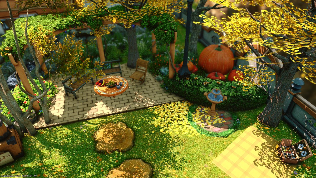 lyra_b27's tweet photo. FCハウス秋のお庭🍠🍂
#FF14ハウジング https://t.co/0qVHCWFpab
