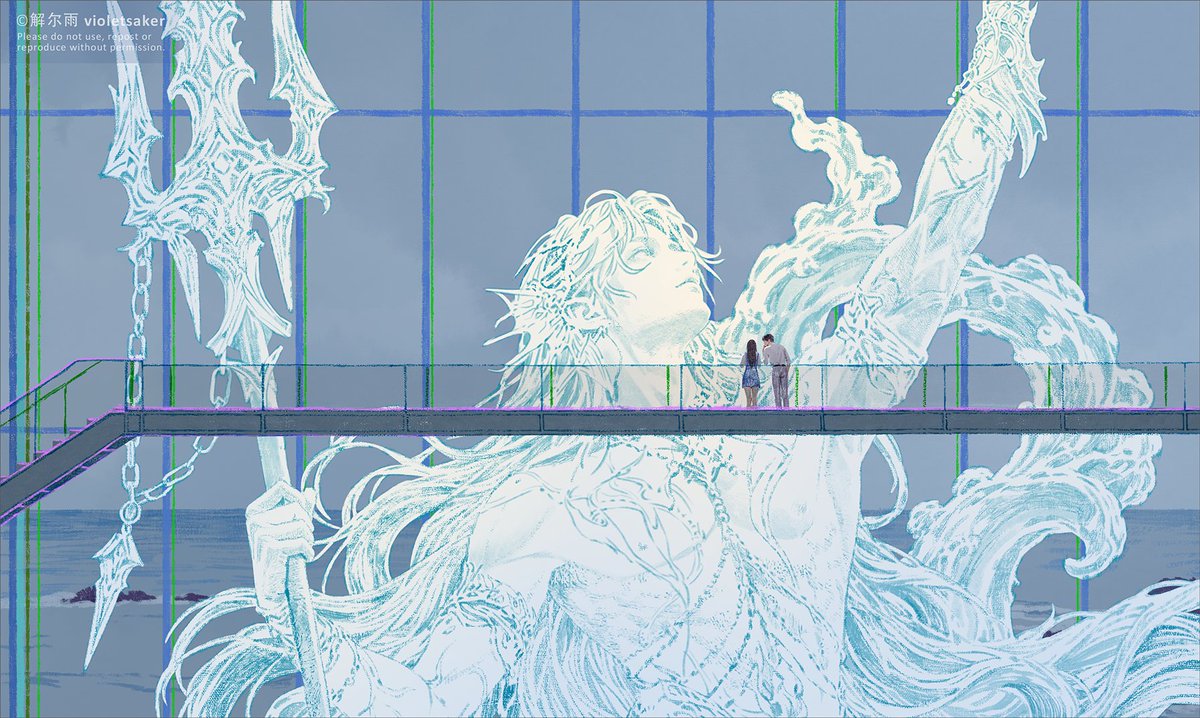 violetsaker's tweet photo. work in process: The Colossal Statue at the Seaside Museum. (no proper coloring/shading yet) #Loveanddeepspace #Rafayel #기욱 #祁煜 #ホムラ #恋与深空 https://t.co/Uo3ShblgVw