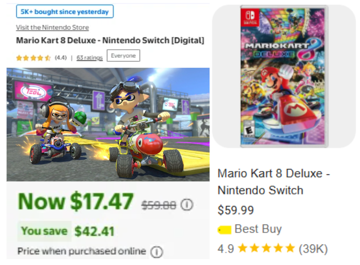 Pricerrors's tweet photo. RARE CLEARANCE SALE ON MARIO KART 8 DELUXE GAME

The Nintendo Switch version went on sale from $60 to $17 at Walmart

https://t.co/FMqdMIGSry

Same game currently goes for $60 at BestBuy

Instant delivery with your purchase, deal won't last long #ad https://t.co/C2eBW6sr8J
