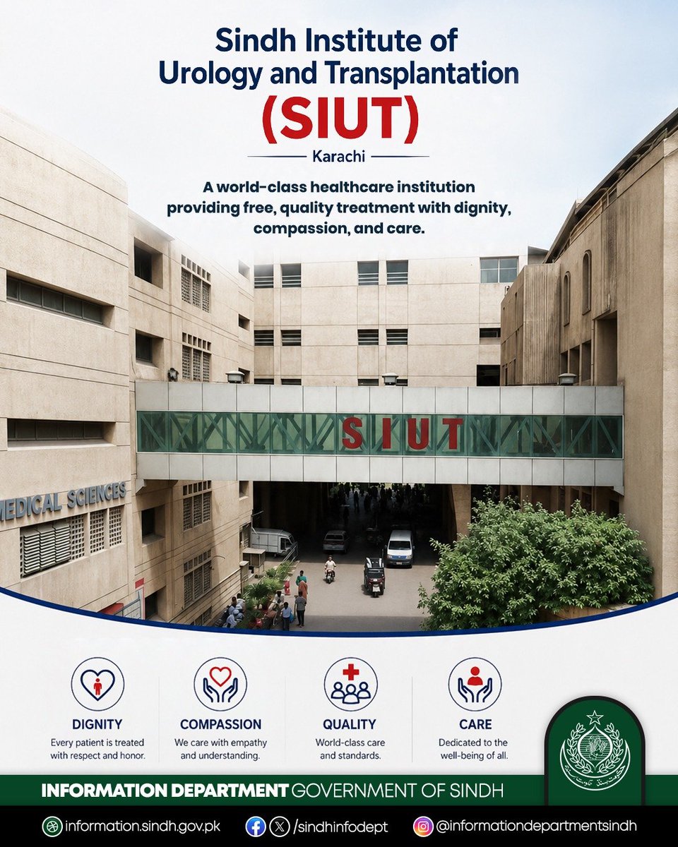 Rehanjunejo44's tweet photo. SIUT Karachi stands as a symbol of excellence, compassion and world-class healthcare Providing advanced medical care with a strong commitment to serving humanity and improving lives.
@BBhuttoZardari
#SindhHealthForAll #صحت_مند_سندھ #SIUT
#karachi https://t.co/B7uOi6QYDa