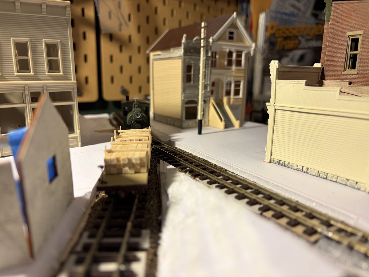 _alpaljpeg's tweet photo. Some exciting progress on the narrow gauge railway diorama today! 

Track soldered and glued down ✅

Foam board glued ✅

elevation built up ✅

building location finalized ✅

street marked out ✅

still a lot to do, but it’s finally moving along at a steady pace! https://t.co/6GSNTSCJOO