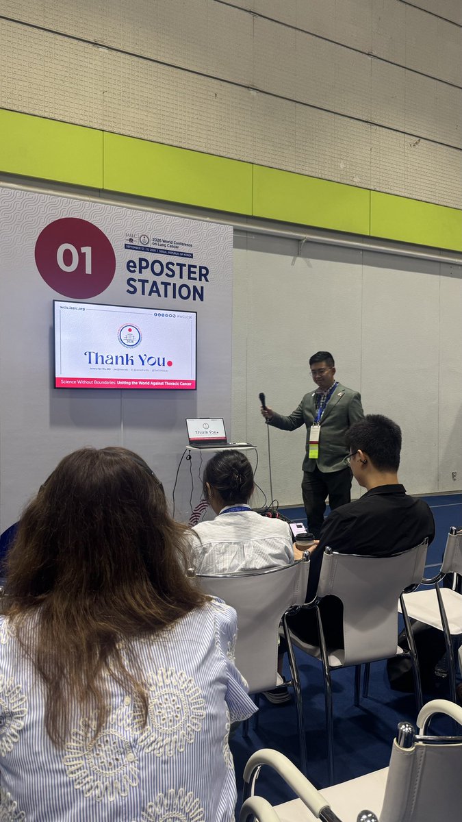 AwwadFa10's tweet photo. Enjoying the e-poster sessions at #WCLC2026, with the presentation by @JamesFanWu on the epidemiology and risk factors transitions of lung cancer research in East Asia. 🇰🇷🫁

Thanks for the @TheCORGILab sticker! 
@IASLC https://t.co/rrIZMQVKOa