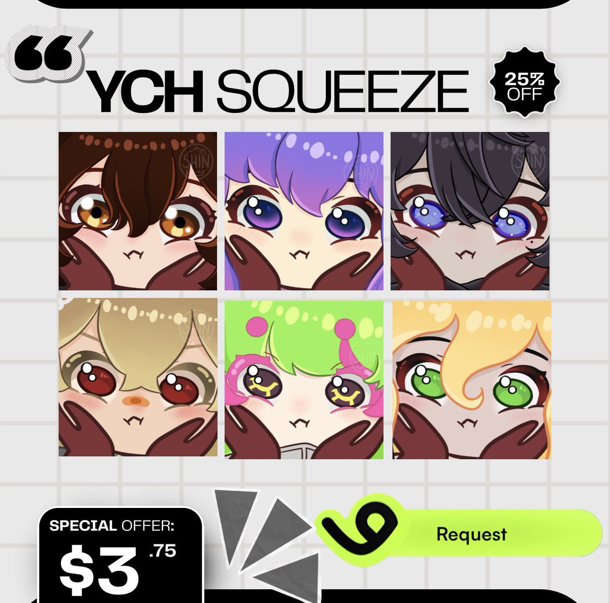 ShinLeeto's tweet photo. 🖤Help this small artist get verified 🖤

My YCH squeeze is still up with 25% off! 🎉Limited time only so grab your slot now! 🎊

Vgen link: https://t.co/i7tSUzsgAC

#commission #VgenComm #Vgencommission #ych https://t.co/voTsipoce5