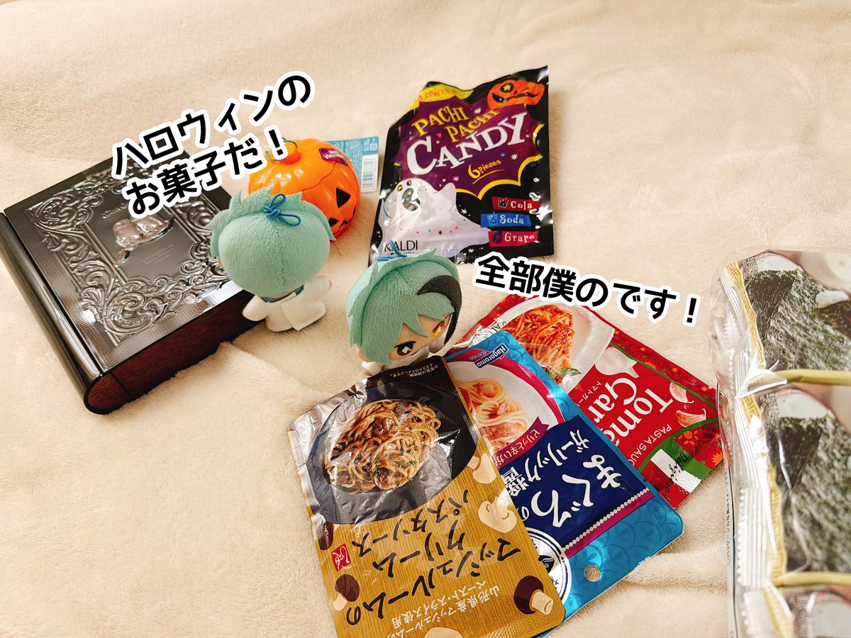roottree285002's tweet photo. カルディで買い物してきました。我が家はお菓子を隠してもバレるので、ハロウィンのお菓子もネタバレしてます😟

『ジェッたん、そっちは普段のパスタソースだよ。』

#twstぬい撮り部 https://t.co/0S9koCfA9e