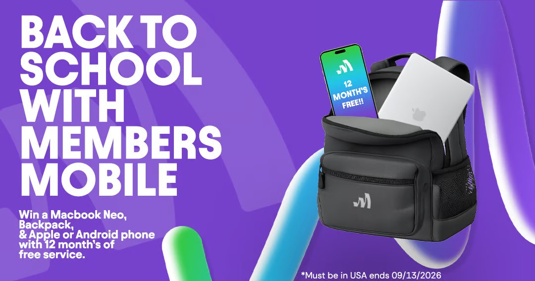 NicolesChoice1's tweet photo. Ends 9/15
#Win FREE Ultimate Back-to-School Tech Bundle from  @membersmobile!
Enter >> https://t.co/7w9ueWxD72
Bundle includes:
Macbook Neo
Backpack
Android phone or Apple phone

#free #macbook #cellphone #backpack #tech #membersmobile #giveaway https://t.co/YbVcCswzDa