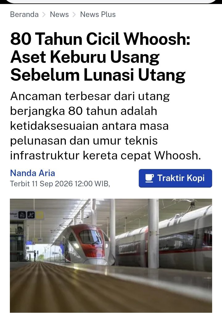 abu_waras's tweet photo. Soal Whoosh ini, ada baiknya Menteri Keuangan datangi Jokowi ke Solo, minta keterangan Jokowi, kenapa berani membuat kebijakan ngutang sampai 80 tahun. 
atau bisa juga DPR panggil Jokowi untuk menjelaskan kenapa sampai sembrono begitu.

Agar beban utang Whoosh ini tidak bikin APBN kedepan terus2an jadi boncos .