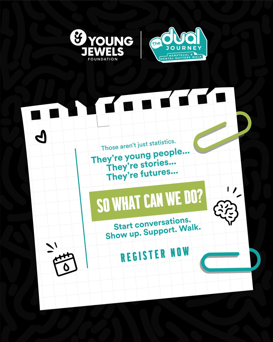 JewelFoundation's tweet photo. Menstrual health and mental well-being are connected — and both deserve our attention. Join us for  this important conversation.

 The Dual Journey 2026 10 Oct | 📍 Karura Forest
Show up. Speak up. Walk for both.
Register today!!

#ThDualJourney2026 #Mesntrualhealth
#Mentalhealth https://t.co/wTyDqyzAf9