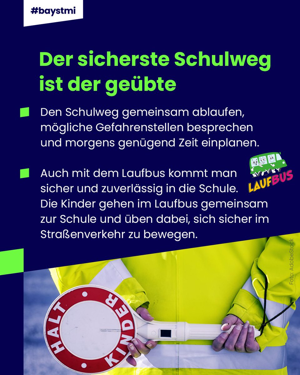 BayStMI's tweet photo. Die Geschichten vom Schulweg der Großeltern sind legendär. #Verkehrssicherheit für unsere Kinder ist dagegen ganz real: Im ersten Halbjahr 2026 ereigneten sich in Bayern 298 Schulwegunfälle.

👉Tipps zur #Schulwegsicherheit und zum Laufbus auf https://t.co/kT5qaizbk6 🔗 https://t.co/g4lPIcgPXR
