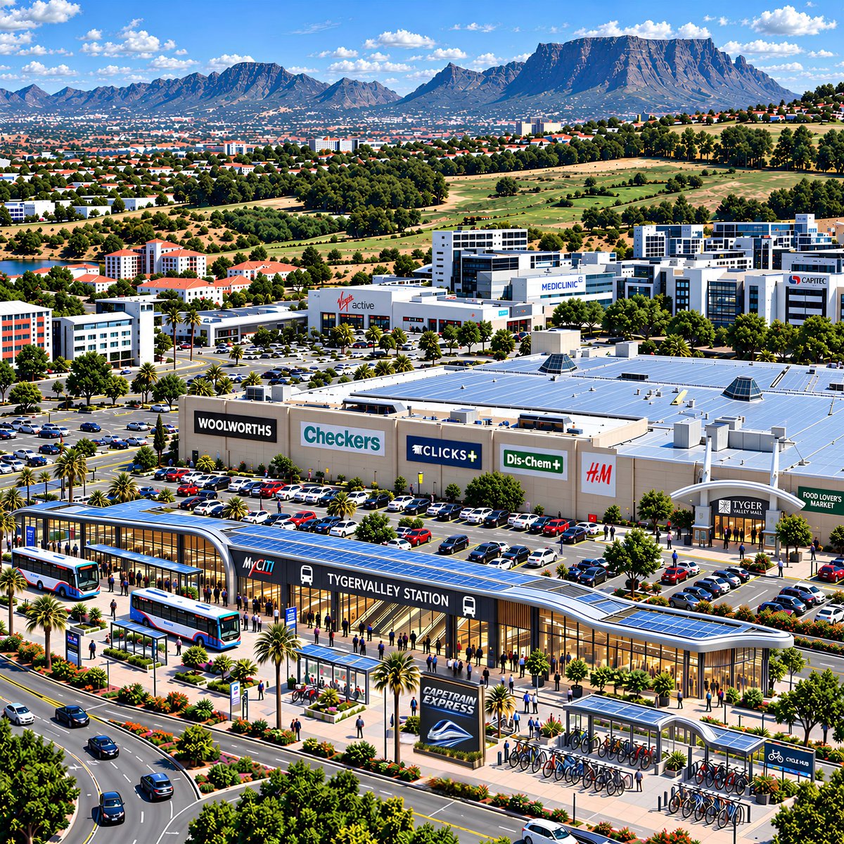 CapetrainX's tweet photo. A new underground Capetrain Express Tyger Valley Station, positioned alongside Tyger Valley Mall, would place one of Cape Town’s most important northern metropolitan nodes directly onto a high-capacity express rail network. #CapetrainX https://t.co/5FbAsqPb0g