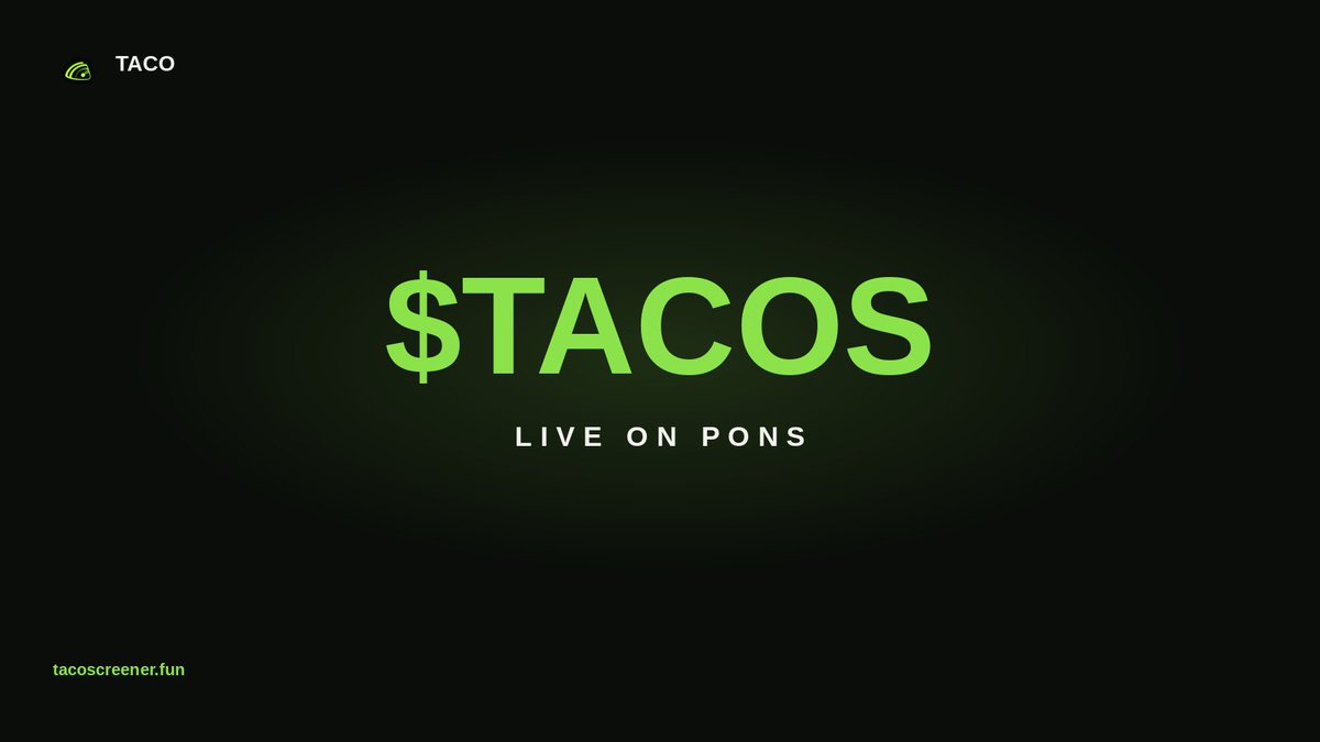 TacoRH_'s tweet photo. $TACO just went live on Pons @ponsdotfamily

You've been using the radar to find pools paying real fees. Now the radar has its own chart.

Ca: 0x9892190bbE4E3a20ab87Dce21c56D9709C588121

Have a sit, add LP, eat your $TACOS https://t.co/kYoHIi6b2W