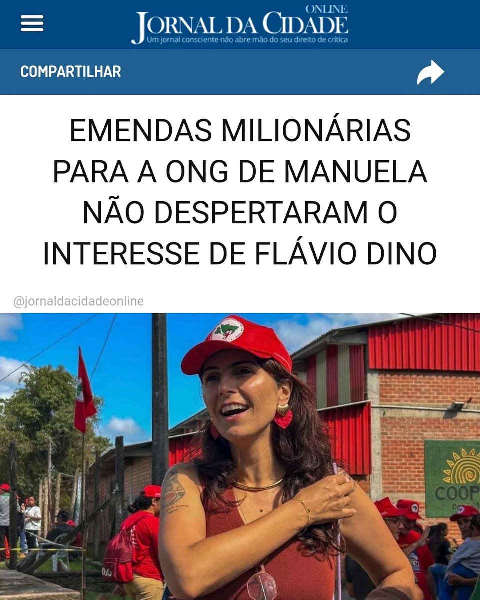 JornalDaCidadeO's tweet photo. EMENDAS MILIONÁRIAS PARA A ONG DE MANUELA NÃO DESPERTARAM O INTERESSE DE FLÁVIO DINO

A candidata ao Senado pelo Rio Grande do Sul Manuela D'Ávila (PSOL) tem feito discursos de campanha em eventos organizados por sua ONG, E se Fosse Você, que recebeu R$ 4 milhões em emendas parlamentares desde 2025.

A organização, fundada em 2018, tem supostamente como objetivo combater a violência de gênero e de raça.

No Festival MEL (Mulheres em Luta), realizado em maio, Manuela afirmou estar "na luta contra a extrema-direita" e comentou que a cor de sua roupa, azul, se assemelha à cor do Senado.

O festival contou com R$ 950 mil em emendas enviadas pelos deputados Orlando Silva (PCdoB-SP), Natália Bonavides (PT-RN) e Juliana Cardoso (PT-SP).

Ao todo, o instituto obteve R$ 2,2 milhões em emendas de parlamentares de esquerda nos últimos dois anos e tem a receber mais R$ 1,7 milhão.

Deste montante, a ONG também usou outros R$ 100 mil em emendas para produção do podcast chamado 'ElaPod - Vozes das Mulheres', composto por cinco episódios. O podcast já teve como convidadas de Manuela as candidatas Marina Silva e Áurea Carolina (PSOL-MG).

A deputada Bia Kicis (PL-DF) protocolou representação no TCU. Ela alega que o podcast tem caráter personalíssimo, está ligado à imagem da fundadora e contém endosso eleitoral. Kicis também pede fiscalização sem seletividade sobre o volume de emendas recebido pelo instituto.

Estranhamente, todas essas milionárias emendas não despertaram o interesse do ministro Flávio Dino.

Matéria do Jornal da Cidade Online