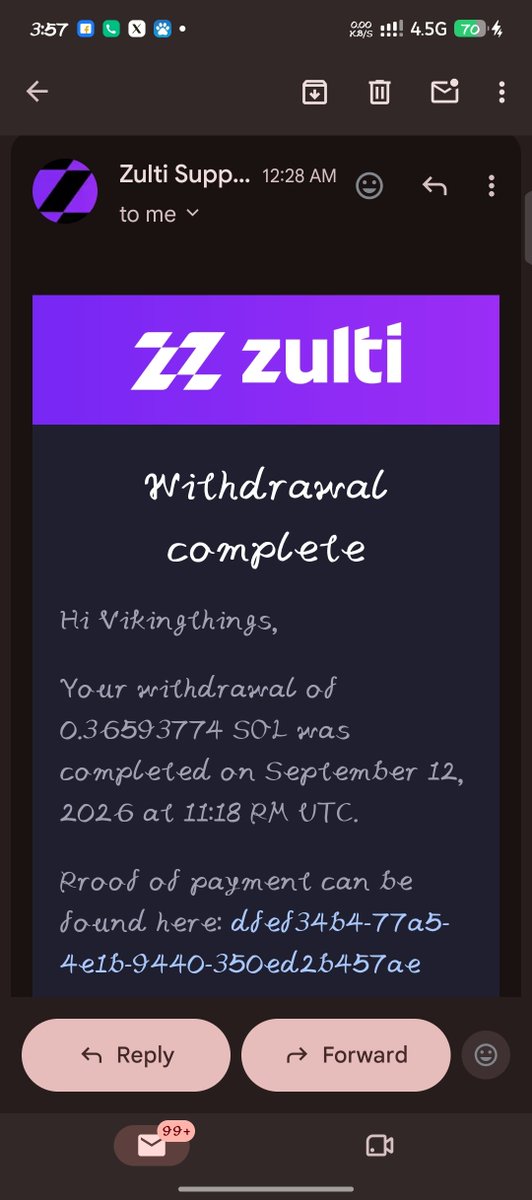 vikingthings56's tweet photo. 🚨 ZULTI PAYMENT PROOF 🚨
Zulti has officially paid! 💰
I successfully withdrew 0.3659 SOL ($36.87) directly to my Solana wallet.
That's about ₦50K at the exchange rate shown.
No deposit was required to make the withdrawal.
Proof is in the screenshot. ✅
@zulticom https://t.co/cnS93qsAAP